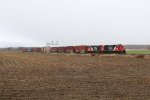 Two GP's and 13 boxcars head south on to the single track